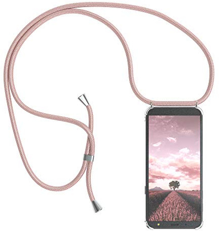 EAZY CASE Handykette kompatibel mit Samsung Galaxy J6 Handyhülle mit Umhängeband, Handykordel mit Schutzhülle, Silikonhülle, Hülle mit Band, Stylische Kette mit Hülle für Smartphone, Rosé-Gold