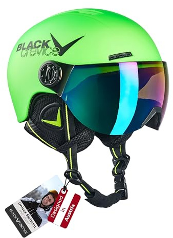 Black Crevice Kinder-Skihelm Leogang I Skihelm mit Visier im Pilotenstyle I Snowboardhelm für Jungen & Mädchen I Atmungsaktiver Ski-Helm I Größenverstellbar