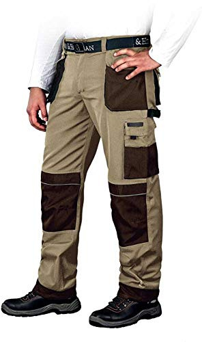 Leber&Hollman Arbeitshose für Herren - Sicherheitshose für Männer - mit Taschen für Kniepolster - Bundhose - Berufsbekleidung - Beige/Braun/Schwarz - Größe 54