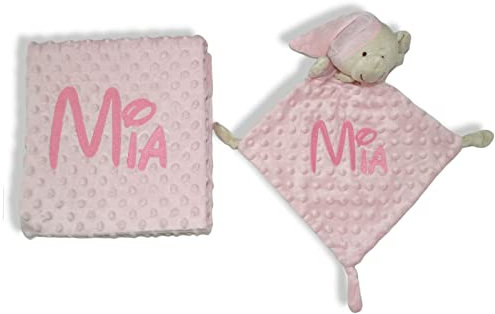 variouss Manta de Bebe Personalizado con su Nombre Bordado, Incluye DouDou, Manta Suave para Cochecito, Capazo o Cuna, Regalo de Nacimiento o Baby Shower (Rosa)