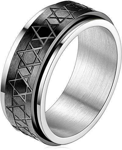 FaithHeart Schwarz Davidstern Fingerring drehbarer Spinnerring Herren Damen Meditationsring Hip pop Fingerring für Geburtstag Weihnachten Halloween