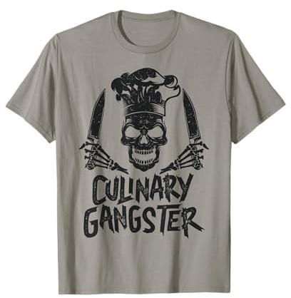 Chef Culinary Gangster Couteau de cuisine pour homme et femme Motif tête de mort T-Shirt