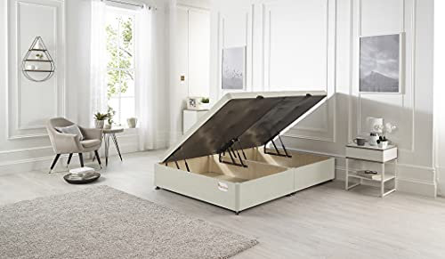 Bed Centre Side Lift Opening Ottoman Divan Storage Bed - Available in Multiple Fabrics (4FT Small Double, Plush Ivory)