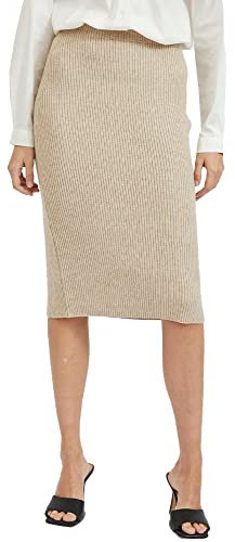 Vila Damen Viril Pencil Hw Knit Skirt - Noos Rock, Natural MelangeL