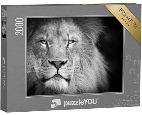 puzzleYOU: Puzzle 2000 Teile „Porträt eines Löwen, schwarz-weiß“ – aus der Puzzle-Kollektion Löwen, Tiere in Savanne & Wüste