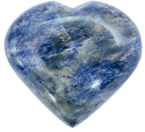 Crocon Sodalite Gemstone Heart Hand Carved Puff Stone Pocket Crystal Healing Tumble Collection Good Luck Palm Worry Stone Charm Gift Craft Home Decor Size: 2 inch