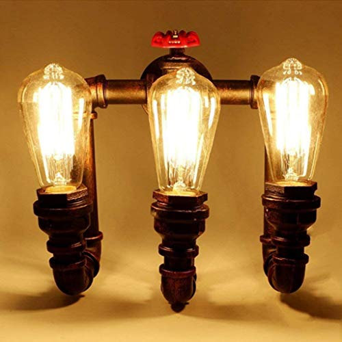 Vintage Wandleuchte Retro Industrie Wandlampe Metall Eisen Wasserrohr Wandstrahler E27*3 Antikes Messing Café Bar Küche Schlafzimmer Wandbeleuchtung Wohnzimmer Esszimmer Korridor Steampunk