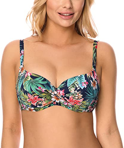 Vivisence Reggiseno Bikini Floreale Colorato 3222, Blu Scuro,1C
