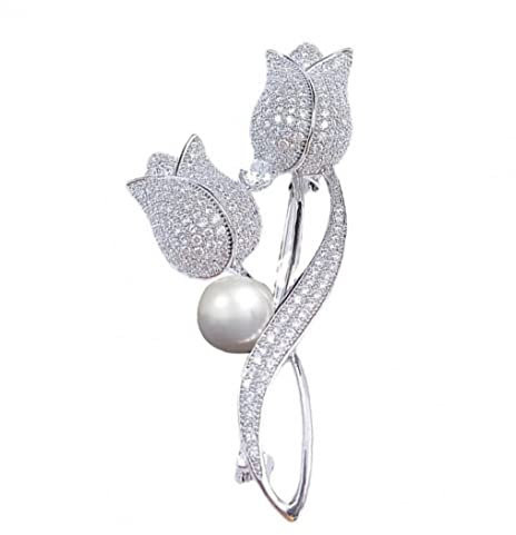 Broche de Fleurs Tulipe Fleur Broche Mariage pour Femmes - Ruluti Argent