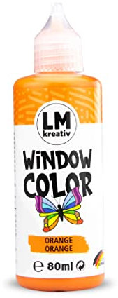 LM Window Color 80ml - Orange - Fenster-Farben zum Basteln & Malen. Für wieder abziehbare Deko Fensterbilder im Kinderzimmer, auf Flaschen, Spiegel oder Fliesen. Fensterfarben ohne Lösungsmittel