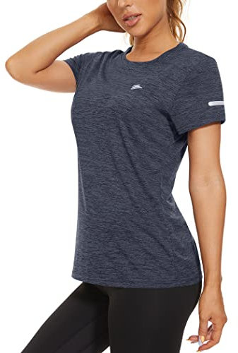 KEFITEVD Laufshirt Damen Kurzarm Sport Oberteil Sommer Dünn Yoga Shirt Outdoor Leicht Wandershirt Frauen Rundhals Freizeithemd für Fitness Joggen Meliert Schwarz XXL