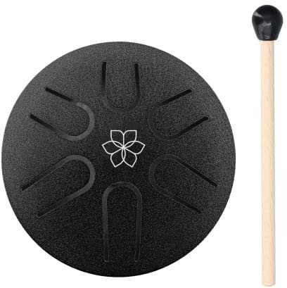 SOUND ENERGY Mini Zungentrommel mit 6 Tönen 3 Zoll | Stahlzungentrommel Handtrommel Schlagzeug Instrument - Percussion Instrument mit Drum Schlägel für Yoga Meditation und Sound Healing