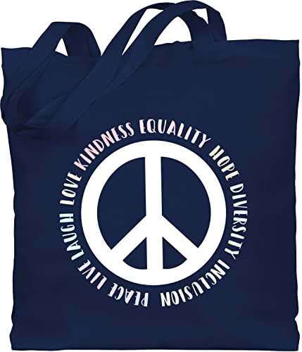 Baumwolltasche - LGBTQ Kleidung Pride Flag - Kindness Equality Love Peace - Unisize - Navy Blau - jutebeutel lgbt beutel csd tragetasche lesbian tasche lqbtq große stofftasche gay stoffbeutel