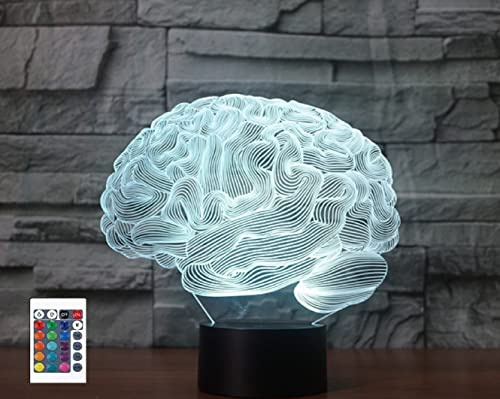 SUPERRUIDALONG 3D Brain Remote Control 16 Color Night Lights Illusion Acrylic LED Table Bedside Lamp Children Bedroom Desk Decor Birthday Gifts Toy for Kids
