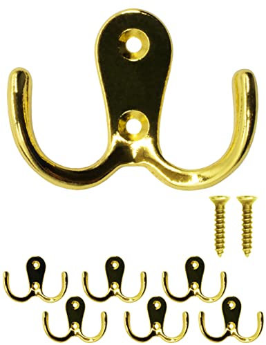 Fuxxer® 6x Klassische Garderoben-Haken, Kleider-Haken, Eisen Vintage Retro, 6er Set, gold