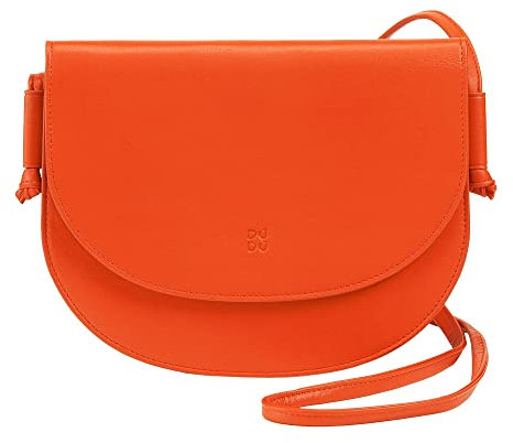 DuDu Damen Umhängetasche aus Leder, kompaktes schlankes Design Handtasche mit Knopfverschluss, verstellbarer Schulterriemen Orange