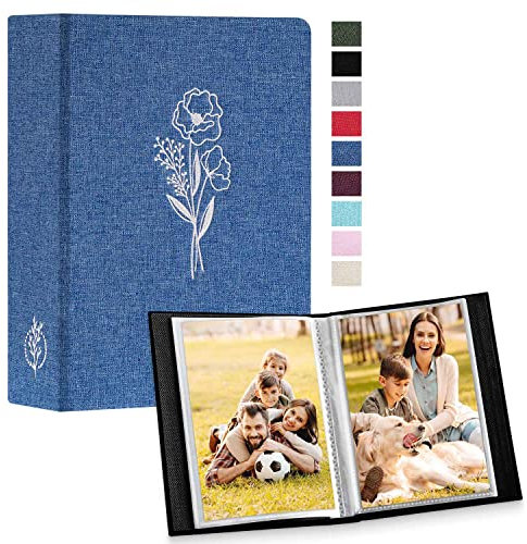 Lanpn Fotoalbum 10x15 50 2 Packungen, Klein Mini Leinen Einstecken Einsteckalbum für Hochformat Fotos Bilder Blau