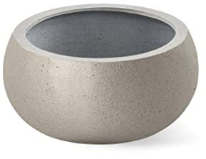 Luca Lifestyle Pflanzkübel ''Grigio Low Balloon'' Metallic Champagne Rund Fiberglas *5 Jahre Garantie* - 73x73x33 cm - Premium Qualität - F6607