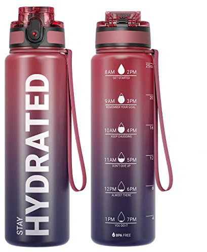 Sahara Sailor Leakproof Water Bottle 750ML, Tritan BPA Free Motivational Sport Drinks Bottle with Clear Time Marker, Lock Cover, Easy Clean Brush, Durable for Gym, School, Hiking, Cycling (1 Bottle)