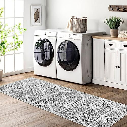 Tinyboy-hbq Teppichläufer für Flure rutschfest, Waschbar Läufer Flur Lange Weiche Kücheläufer Grau Flur Teppich für Schlafzimmer Flure Wohnzimmer Küche (Elfenbein/Grau, 80 x 150 cm)