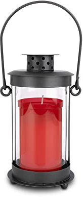 Kimiza Grablampe, Gartenlampe, Metall-grau mit Echtglasröhre für handelsübliche Grabkerzen, stehend mit Bügelgriff (klein-mit Kerze)