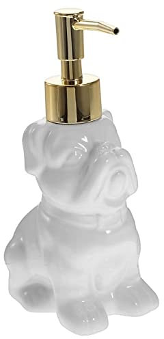 FülleMore 280ml Keramik Lotionspender Seifenspender Cartoon Hund Form Spülmittelspender Flüssigseifenspender nachfüllbar Pumpspender für Küche Badzimmer Dusche Waschbecken (Weiß)