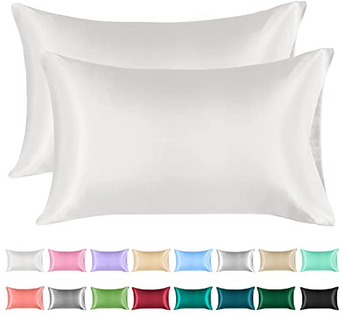 Lirex 2er Set Satin Kissenbezug 50x70cm, kissenbezüge, Weich wie Seiden Kissenbezug, Satin Kopfkissenbezug Kissenhülle für Haar und Haut kommt,Oeko-TEX Zertifiziert, Weiß