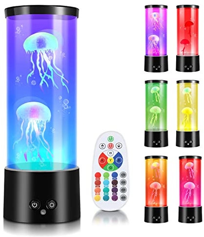 Herrselsam Quallenlampe Jellyfish Lamp RGB Lavalampe 12 Lichtfarben und 4 Lichtmodi Home Office Zimmer Desktop Dekoration Nachtlicht für Kinder Freunde Liebhaber Geburtstag Geschenke,Schwarz