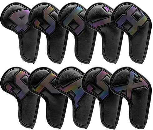 Hopbucan 10PCS Golf Iron Club Head Covers - Faux Leather - Solid - Hook & Loop Closure - Golf Club Covers