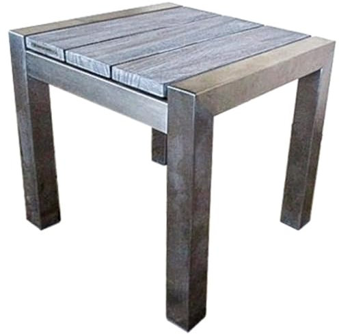 Generisch Garden Pleasure Beistelltisch Majuro Teak A-Grade geölt, Grey Washed, Edelstahl gebürstet, 45cm x 45cm x 45cm
