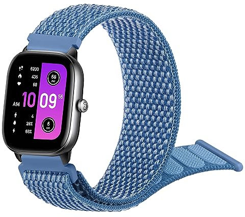 Straps Compatible with Amazfit GTS 4 Mini/ GTS 2 Mini/GTS 4/GTS 3/GTS 2/GTS 2e,20mm Soft Elastic Nylon Strap Replacement Wristband for Amazfit Bip 3 Pro/Bip 3/Bip U Pro/Bip Lite/Bip S/Bip U(Cape Blue)