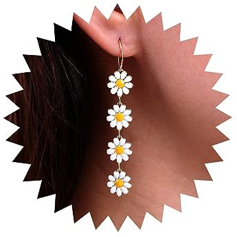 Atentuyi Boho Hochzeit Kleine Gänseblümchen Ohrringe Gold Kleine Blume Tropfen Ohrringe Lange Baumeln Ohrringe Weiß Emaille Floral Quaste Ohrringe Gelbe Blume Kette Haken Ohrringe Für Frauen Mädchen