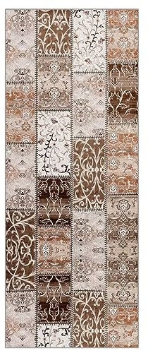 ZUZEKU Vintage Läufer Flur Küche Waschbar rutschfest 100X500cm Marokko Style Braun Lang Küchenteppich Flurteppich Teppich Fur Korridor Wohnzimmer Schlafzimmer Meterware Anpassbar