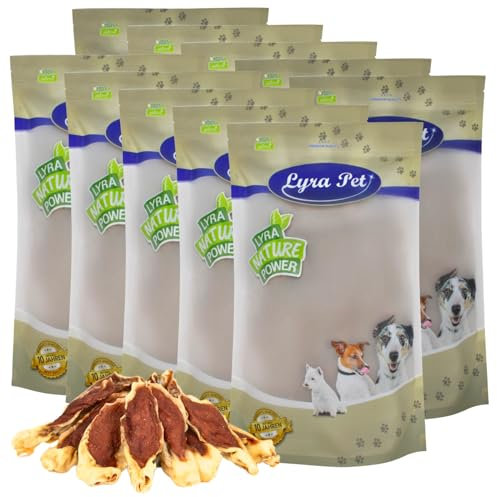 Lyra Pet® 10 kg Kaninchenohren gefüllt mit Huhn | Geschmackvoller Kausnack | Leckerli auch für Welpen und ältere Hunde | Weicher Kaugenuss | Fettarmes Hundefutter | Wiederverschließbar