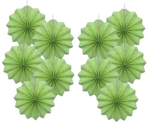 Green Hanging Paper Fans,Green Accessories Paper Decorations for Party,Army Birthday Party Decorations,Lime Green Decor 8in Hanging Paper Fans 30 Color DIY Set (Light Green))