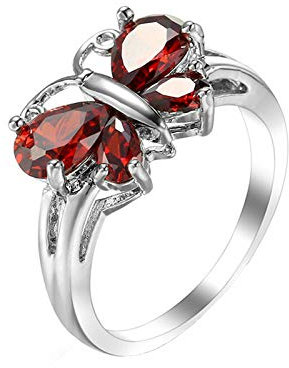 Epinki Ringe Freundschaftsringe, Schmetterling Ring Verlobungsringe mit Zirkonia Rot, Versilbert Bandring Nickelfrei, Gr.57 (18.1)