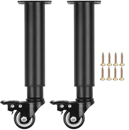 Terdey Pieds de lit réglables avec roulettes, Rotation Douce à 360 degrés, Support de lit Robuste, Roues rotatives Mobiles, Pieds de Meubles (24,5-36 cm, Noir, 2 pièces)