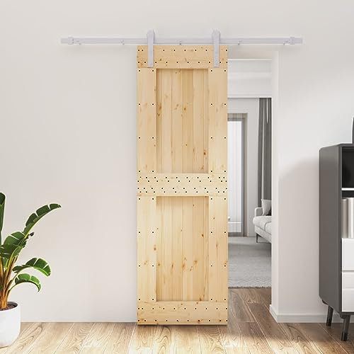 Baziroo Schiebetür mit Beschlag Weiß 70x3,6x210 cm Massives Kiefernholz und Stahl Scheunentor Holztuer Innentüren Wooden Door Schwebetür Sliding Door Schibetür Wohnzimmertuer Zimmertür Holz