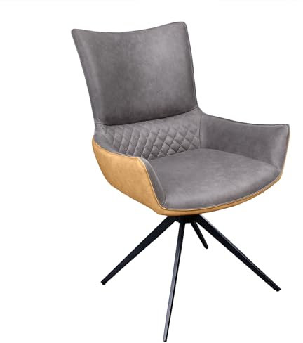 Riess Ambiente Drehbarer Design Stuhl Alpine grau/braun Schwarze Metallbeine Armlehnen, Esszimmerstuhl mit Drehfunktion