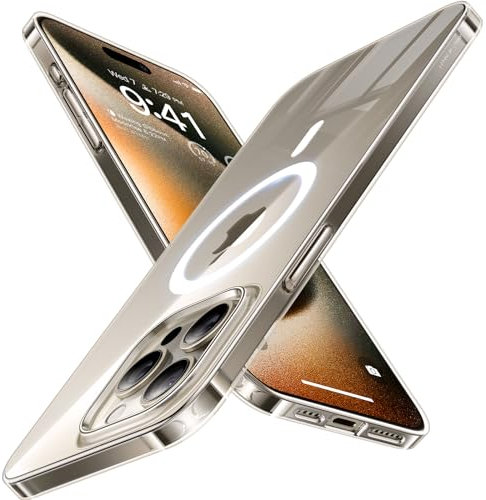 TORRAS Ultra Dünn 2024 Neu für iPhone 15 Pro Hülle für MagSafe [Nr. 1 Magnetkraft & Absolut Nicht Gelb] Extrem Stoßfest Kratzfest iPhone 15 Pro Case Samtiger Griff Slim Handyhülle Transparent