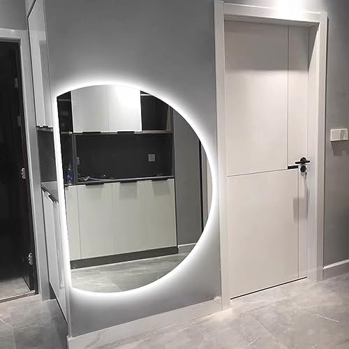 GLFNB Specchio retroilluminato a mezzaluna 84 * 120 cm, specchio cosmetico da bagno antiappannamento con interruttore tattile, specchio da toeletta a LED dimmerabile a 3 colori (Colore: Taglio sin