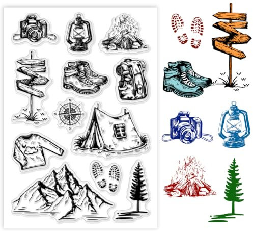 PH PandaHall Camping Gear Klare Stempel Transparenter Silikonstempel Bergwaldzelt Picknick Klarer Stempel Gummisiegelstempel Für Die Kartengestaltung Fotoalbum Dekor
