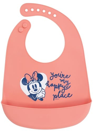Stor Silikon Lätzchen Micky Maus Disney Baby - Wasserdicht mit Auffangschale - Verstellbar für Babys und Kleinkinder - Leicht zu Reinigen