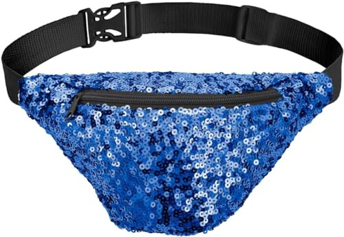 Bauchtaschen – glänzende Pailletten, modische Hüfttaschen – verstellbarer Gurt, Gürteltasche für Konzerte, Festivals, Raves, Blaue Pailletten, Klassisch