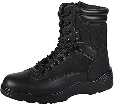 Thowi Taktische Stiefel für Herren, Militärstiefel, Armeestiefel, Kampfstiefel mit seitlichem Reißverschluss, Schwarz, Schwarz, 46 EU