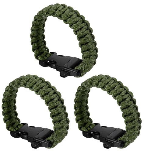 PATIKIL Survival Paracord Armbänder, 3er Pack Geflochtenes Armband mit Kunststoffverschluss Partygeschenke Campinggeschenke Outdoor-Umhüllungen für Männer, Armee Grün