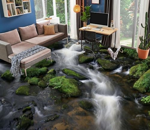 Autocollant De Sol Étanche Pierres de rivière 3D, 150 * 105cm Sol Papier Peint Peintures Murales Auto-Adhésif Amovible Cuisine Bain Sol Étanche Tapis Tapis Impression Époxy