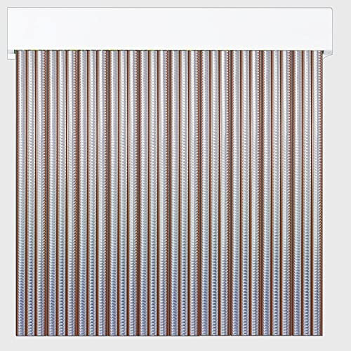 Cortinas Exterior de Cinta para Puertas | Plástico PVC y Barra Aluminio tamaños | PERTONI TENDE (MARRÓN Y Transparente, Ancho 120cm x 230cm Largo)