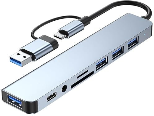 8 in 1 USB C Hub, USB C Adapter with 4 USB Ports, SD/TF Card Reader, 3.5mm Headphone Jack, USB C Data Port, Compatible with MacBook Pro/Macbook Air/XPS/Tablet/Smartphones and More