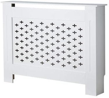Home Source Radiator Cover Wooden Wall Cabinet Shelf Decorative Grill, White, Medium 112cm